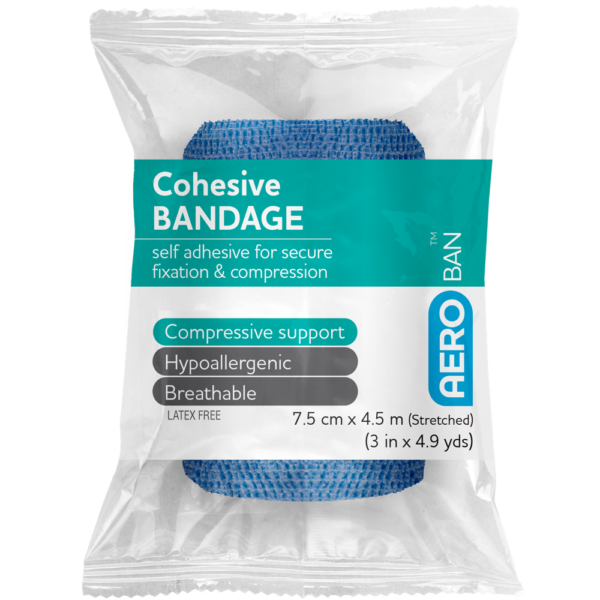 AEROBAN Blue Cohesive Bandage 7.5cm x 4.5M Wrap/12