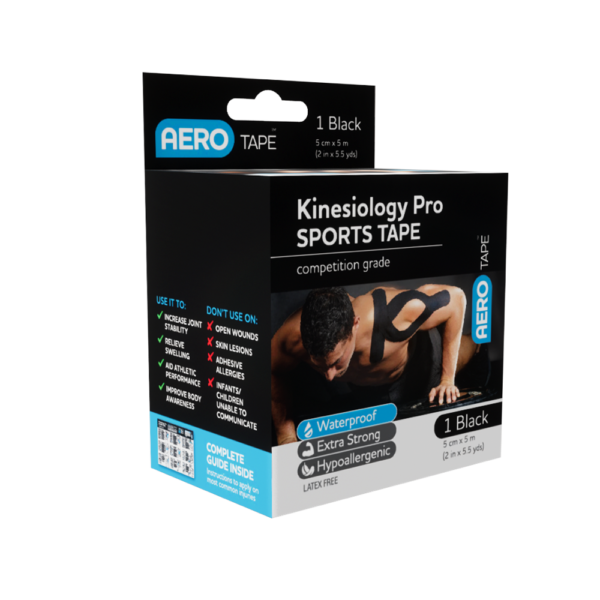 AEROTAPE Black Kinesiology Pro Sports Tape 5cm x 5m