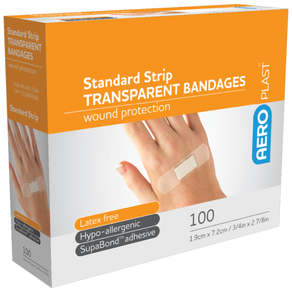 AEROPLAST Transparent Standard Strip 7.2 x 1.9cm Box/100