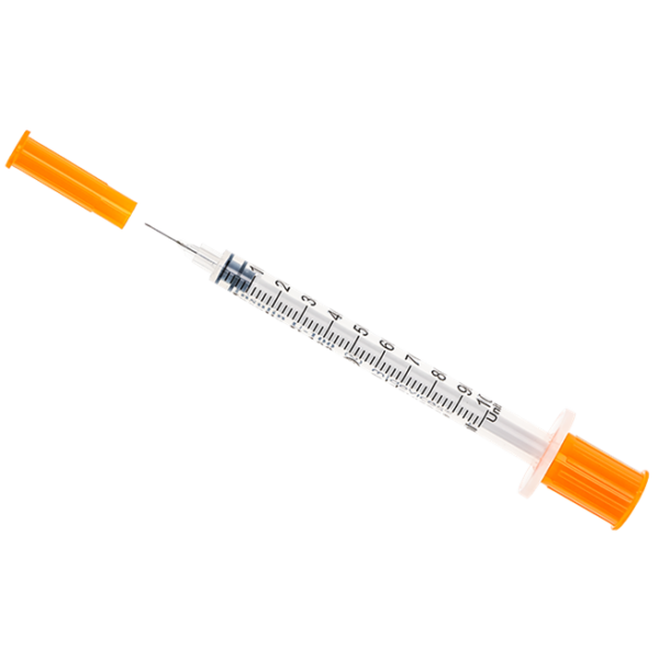 Insulin Syringe with Fixed Needle, Box of 100 - 27G x 8mm